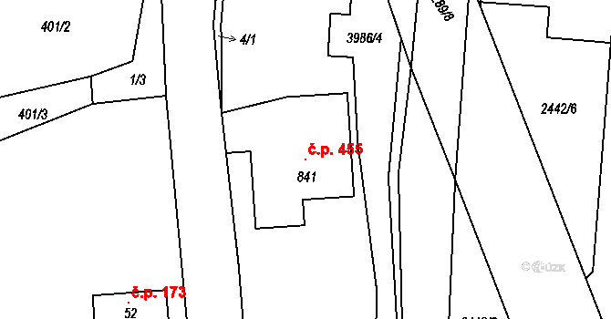 Čistá 455 na parcele st. 841 v KÚ Čistá u Litomyšle, Katastrální mapa