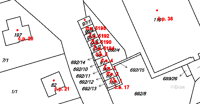 Hosov 4, Jihlava na parcele st. 92 v KÚ Hosov, Katastrální mapa