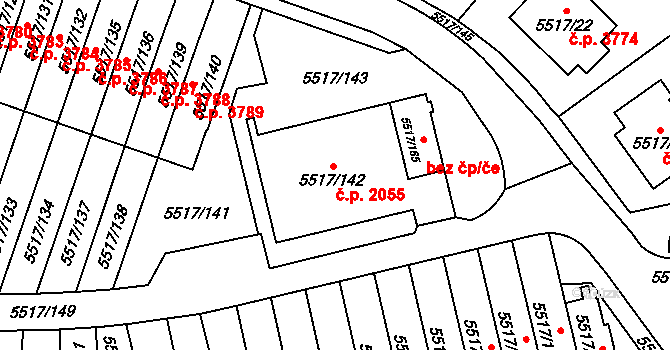 Jihlava 2055 na parcele st. 5517/142 v KÚ Jihlava, Katastrální mapa