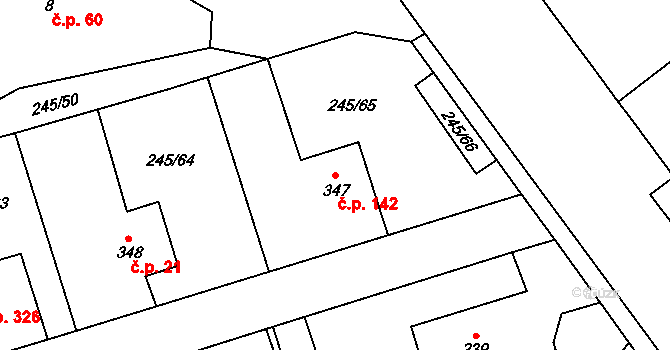 Horoměřice 142 na parcele st. 347 v KÚ Horoměřice, Katastrální mapa