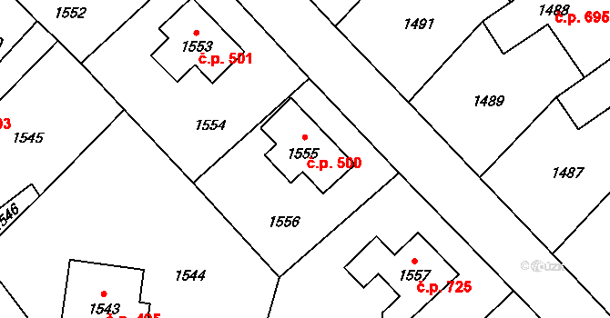 Nový Bor 500 na parcele st. 1555 v KÚ Nový Bor, Katastrální mapa