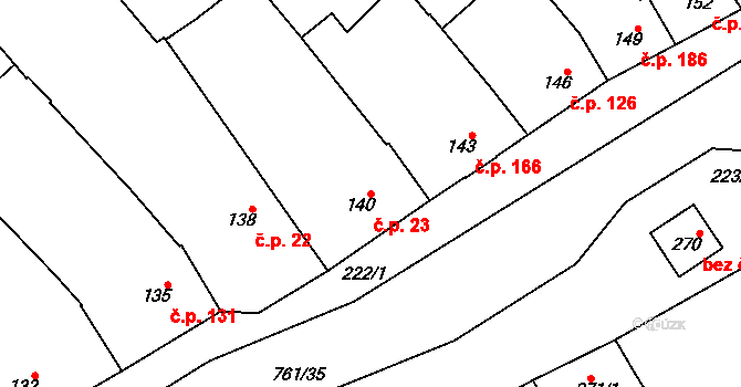 Zarazice 23, Veselí nad Moravou na parcele st. 140 v KÚ Zarazice, Katastrální mapa