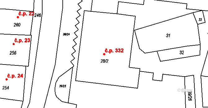 Stonařov 332 na parcele st. 28/2 v KÚ Stonařov, Katastrální mapa