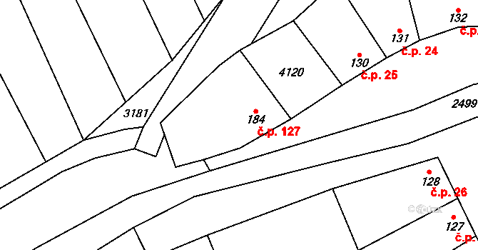 Chvalkovice na Hané 127, Ivanovice na Hané na parcele st. 184 v KÚ Chvalkovice na Hané, Katastrální mapa