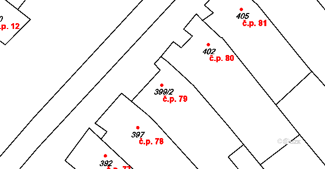 Šaratice 79 na parcele st. 399/2 v KÚ Šaratice, Katastrální mapa