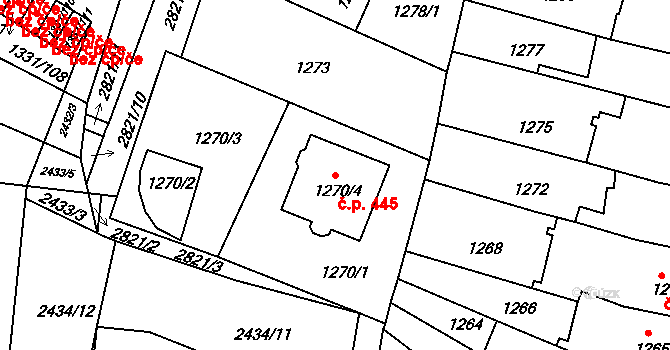 Dačice V 445, Dačice na parcele st. 1270/4 v KÚ Dačice, Katastrální mapa