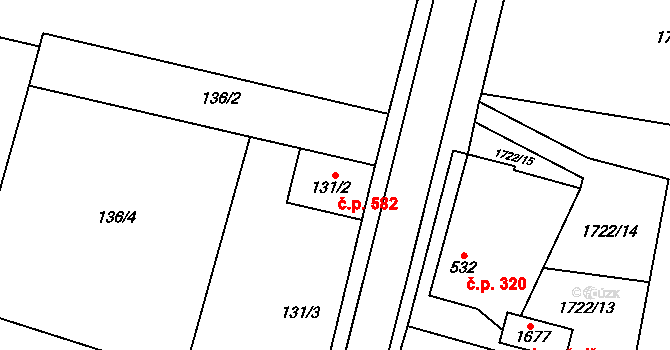 Třebechovice pod Orebem 582 na parcele st. 131/2 v KÚ Třebechovice pod Orebem, Katastrální mapa