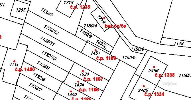 Třebechovice pod Orebem 1189 na parcele st. 1451 v KÚ Třebechovice pod Orebem, Katastrální mapa