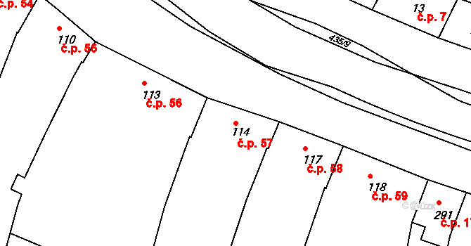 Žalkovice 57 na parcele st. 114 v KÚ Žalkovice, Katastrální mapa