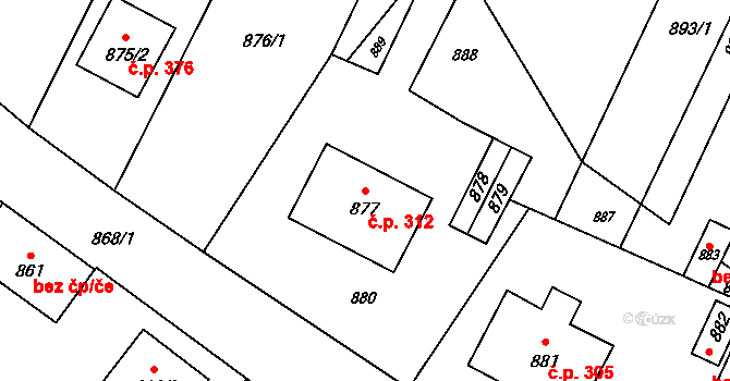 Velký Újezd 312 na parcele st. 877 v KÚ Velký Újezd, Katastrální mapa