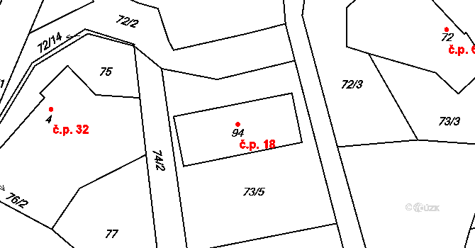 Hřídelec 18, Lázně Bělohrad na parcele st. 94 v KÚ Hřídelec, Katastrální mapa