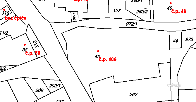 Krasíkov 106 na parcele st. 43 v KÚ Krasíkov, Katastrální mapa