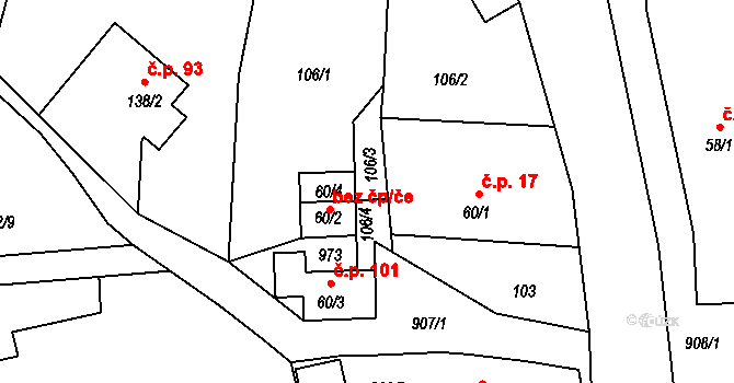 Chocerady 101 na parcele st. 60/3 v KÚ Chocerady, Katastrální mapa