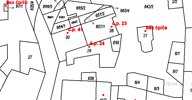 Rácov 24, Batelov na parcele st. 29 v KÚ Rácov, Katastrální mapa
