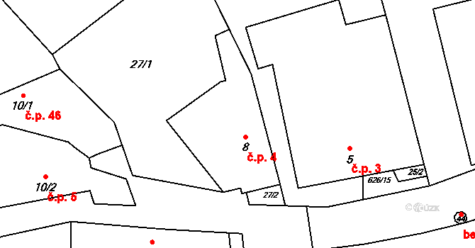 Popůvky 4 na parcele st. 8 v KÚ Popůvky nad Jihlavou, Katastrální mapa