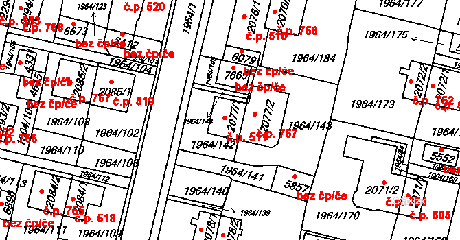 Borovina 511, Třebíč na parcele st. 2077/1 v KÚ Třebíč, Katastrální mapa