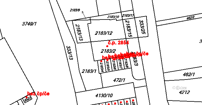 Břeclav 2854 na parcele st. 2183/2 v KÚ Břeclav, Katastrální mapa