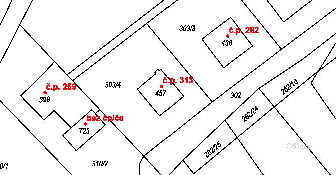 Milíkov 313 na parcele st. 457 v KÚ Milíkov u Jablunkova, Katastrální mapa
