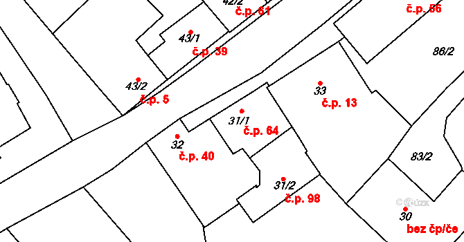 Unčovice 64, Litovel na parcele st. 31/1 v KÚ Unčovice, Katastrální mapa