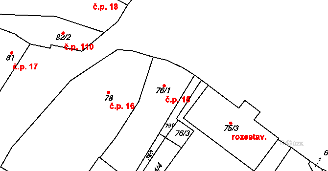 Chlumín 15 na parcele st. 76/1 v KÚ Chlumín, Katastrální mapa