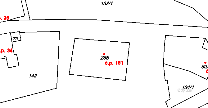 Hrozňatov 151, Cheb na parcele st. 265 v KÚ Starý Hrozňatov, Katastrální mapa