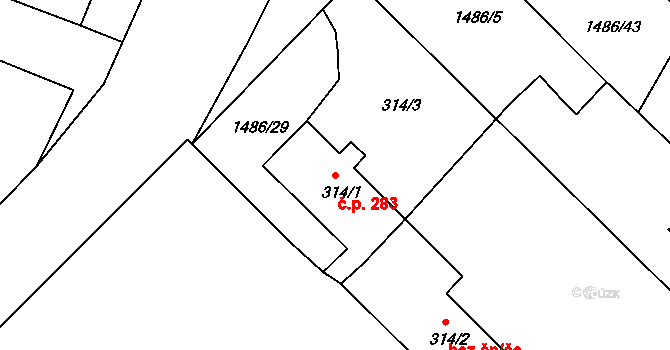 Údlice 283 na parcele st. 314/1 v KÚ Údlice, Katastrální mapa