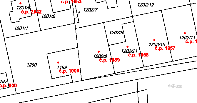 Turnov 1859 na parcele st. 1202/8 v KÚ Turnov, Katastrální mapa