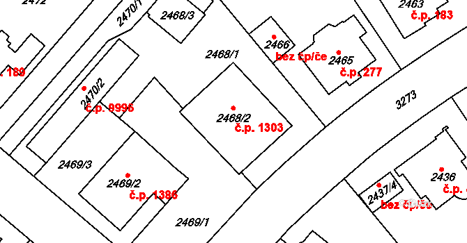 Krč 1303, Praha na parcele st. 2468/2 v KÚ Krč, Katastrální mapa