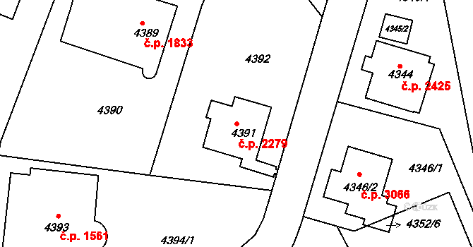Smíchov 2279, Praha na parcele st. 4391 v KÚ Smíchov, Katastrální mapa