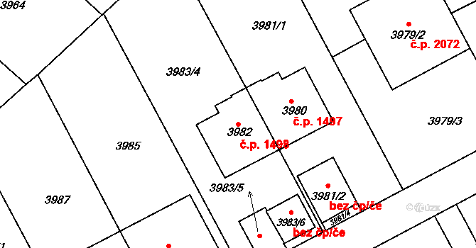 Dejvice 1498, Praha na parcele st. 3982 v KÚ Dejvice, Katastrální mapa