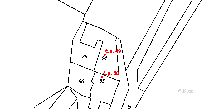 Červený Hrádek 49, Bečváry na parcele st. 54 v KÚ Červený Hrádek u Bečvár, Katastrální mapa