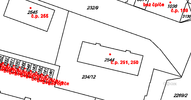 Dolní Předměstí 250,251, Trutnov na parcele st. 2544 v KÚ Trutnov, Katastrální mapa