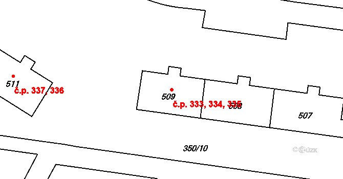 Povel 333,334,335, Olomouc na parcele st. 507 v KÚ Povel, Katastrální mapa