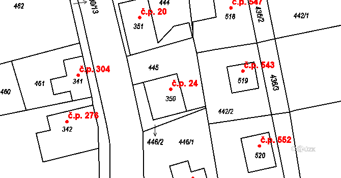 Chrastava 24 na parcele st. 350 v KÚ Chrastava I, Katastrální mapa