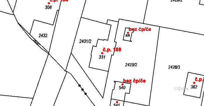 Chotěvice 188 na parcele st. 331 v KÚ Chotěvice, Katastrální mapa