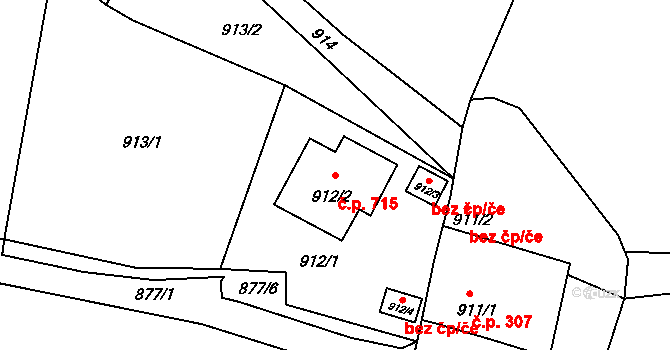 Teplické Předměstí 715, Bílina na parcele st. 912/2 v KÚ Bílina, Katastrální mapa