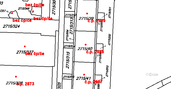 Hranice 2938, Karviná na parcele st. 2715/40 v KÚ Karviná-město, Katastrální mapa