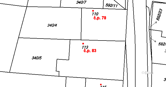 Křečhoř 83 na parcele st. 113 v KÚ Křečhoř, Katastrální mapa