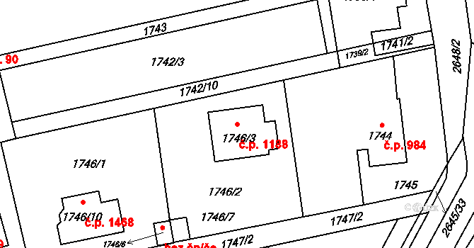 Prostřední Suchá 1188, Havířov na parcele st. 1746/3 v KÚ Prostřední Suchá, Katastrální mapa