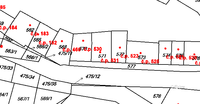 Dolní Kounice 531 na parcele st. 571 v KÚ Dolní Kounice, Katastrální mapa