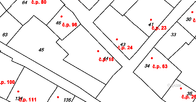 Velké Chvalovice 15, Pečky na parcele st. 44 v KÚ Velké Chvalovice, Katastrální mapa