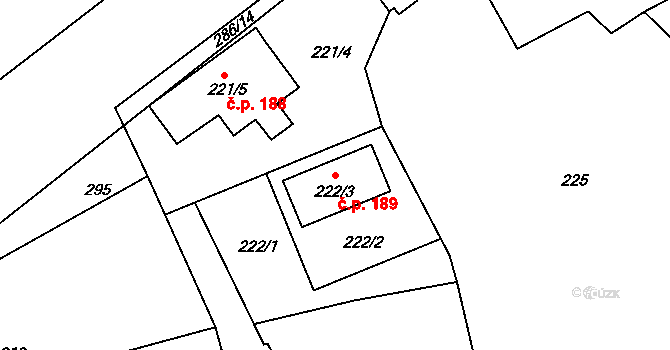 Chlum 189, Křemže na parcele st. 222/3 v KÚ Chlum u Křemže, Katastrální mapa
