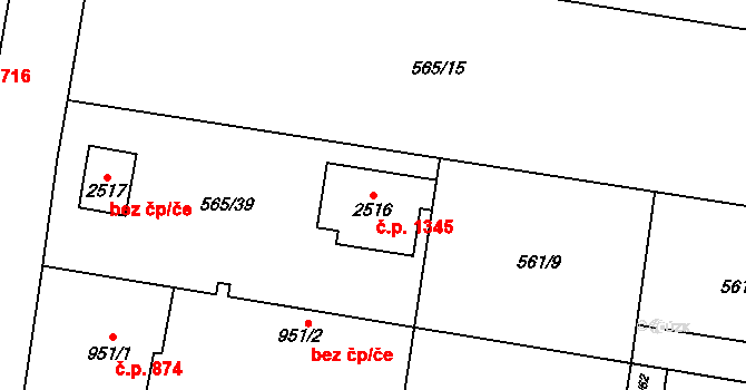 Třebechovice pod Orebem 1345 na parcele st. 2516 v KÚ Třebechovice pod Orebem, Katastrální mapa