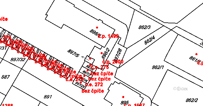 Předměstí 2900, Litoměřice na parcele st. 896/2 v KÚ Litoměřice, Katastrální mapa