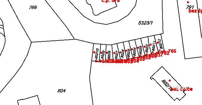 Znojmo 530 na parcele st. 802/9 v KÚ Znojmo-město, Katastrální mapa