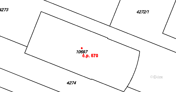 Polabiny 570, Pardubice na parcele st. 10697 v KÚ Pardubice, Katastrální mapa