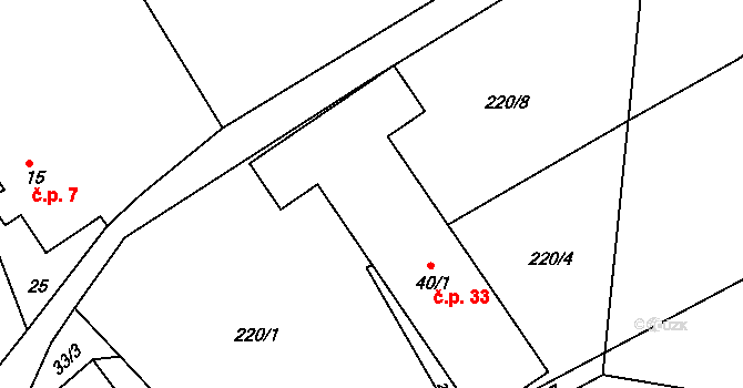 Hrbokov 33, Bojanov na parcele st. 40/1 v KÚ Hrbokov, Katastrální mapa