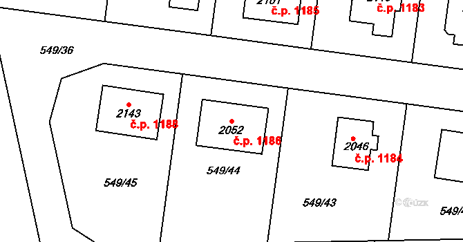Světlá nad Sázavou 1186 na parcele st. 2052 v KÚ Světlá nad Sázavou, Katastrální mapa