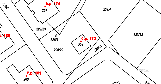 Minkovice 173, Šimonovice na parcele st. 221 v KÚ Minkovice, Katastrální mapa