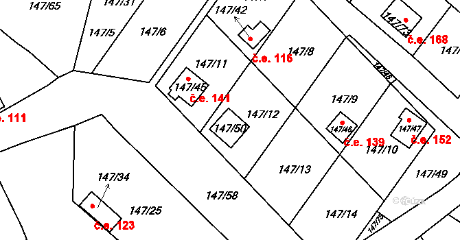 Poláky 156, Chbany na parcele st. 147/50 v KÚ Poláky, Katastrální mapa
